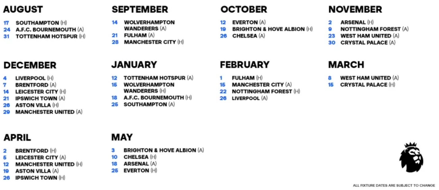 The 2024/25 Newcastle United Premier League fixtures now released