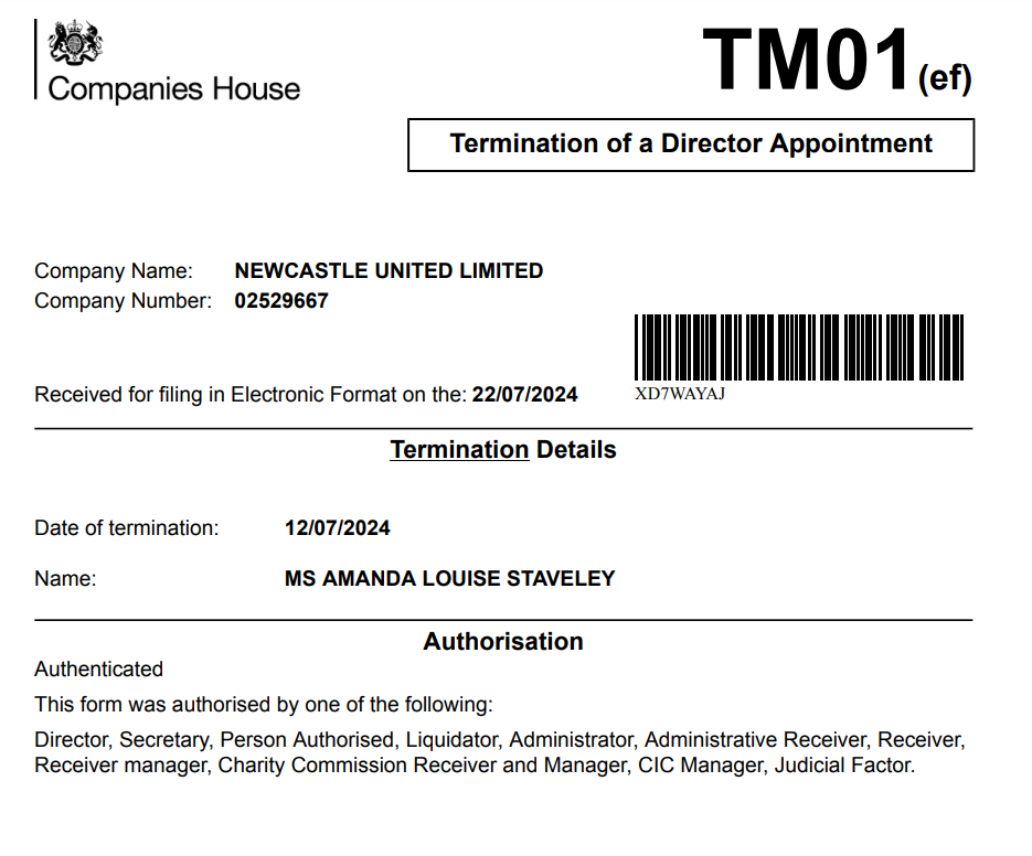 Amanda Staveley Companies House filing - Newcastle United formal ...