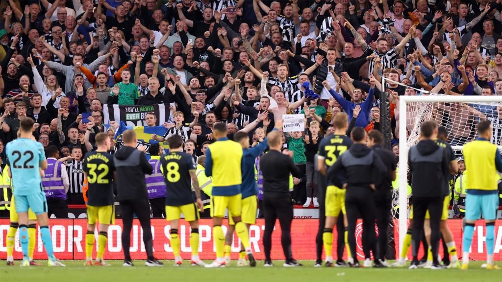 Newcastle Fans Celebrate With Players
