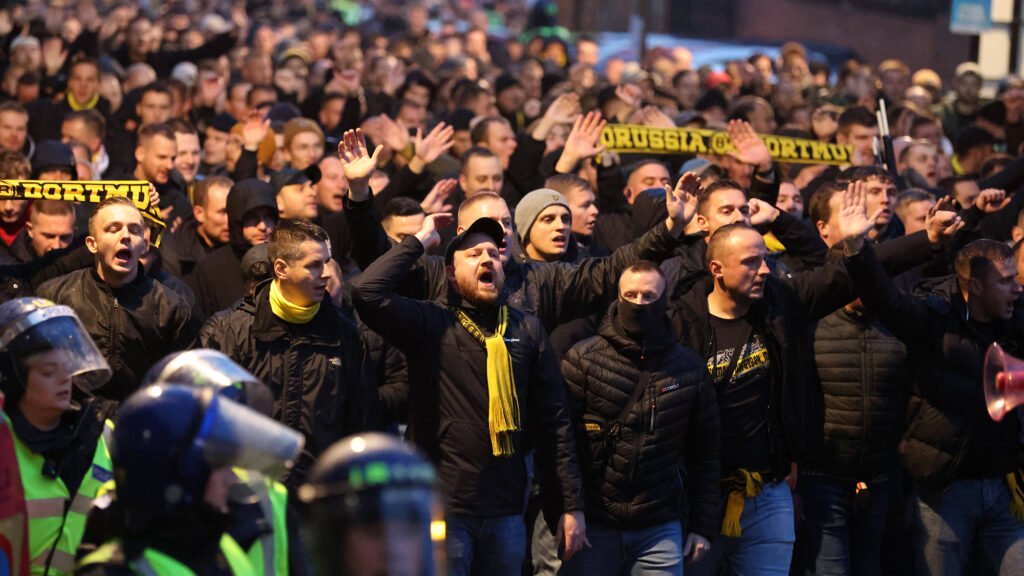 Dortmund Fans Walking To St James' Park Newcastle