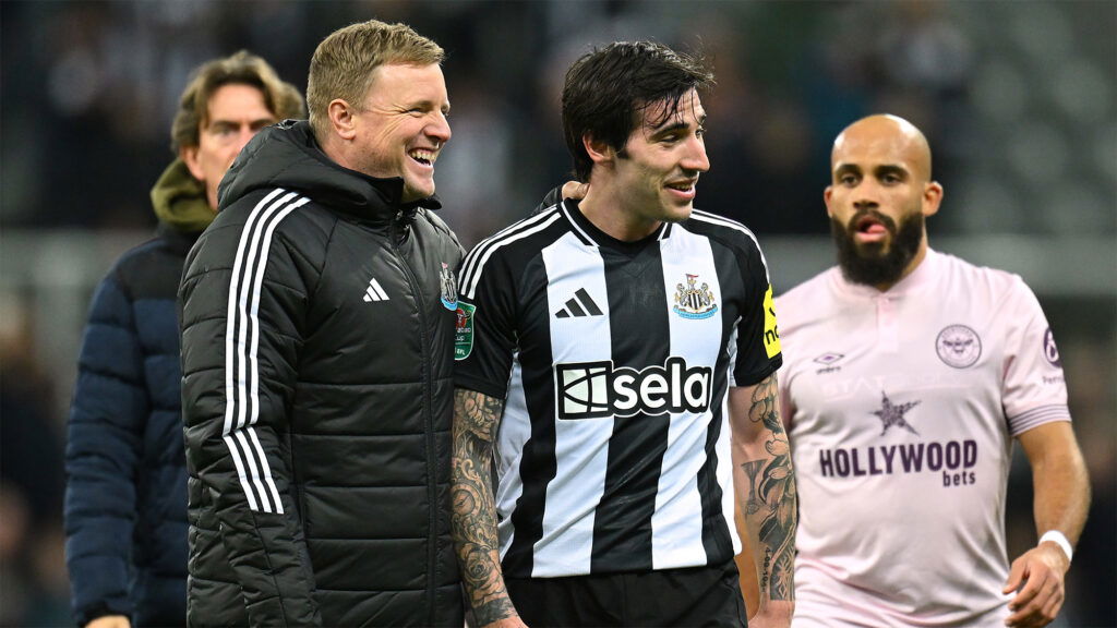 Eddie Howe Sandro Tonali Laughing Newcastle