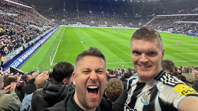 Jamie Smith and Friend Everton Away Inside Stadium Newcastle