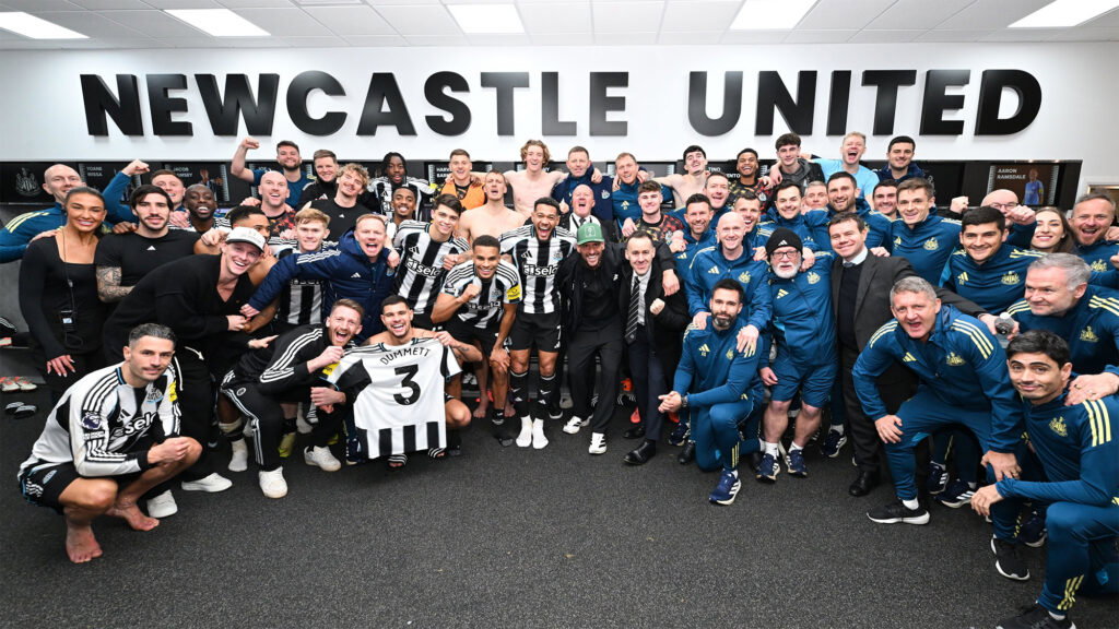 Celebration in the dressing room of the Newcastle United team