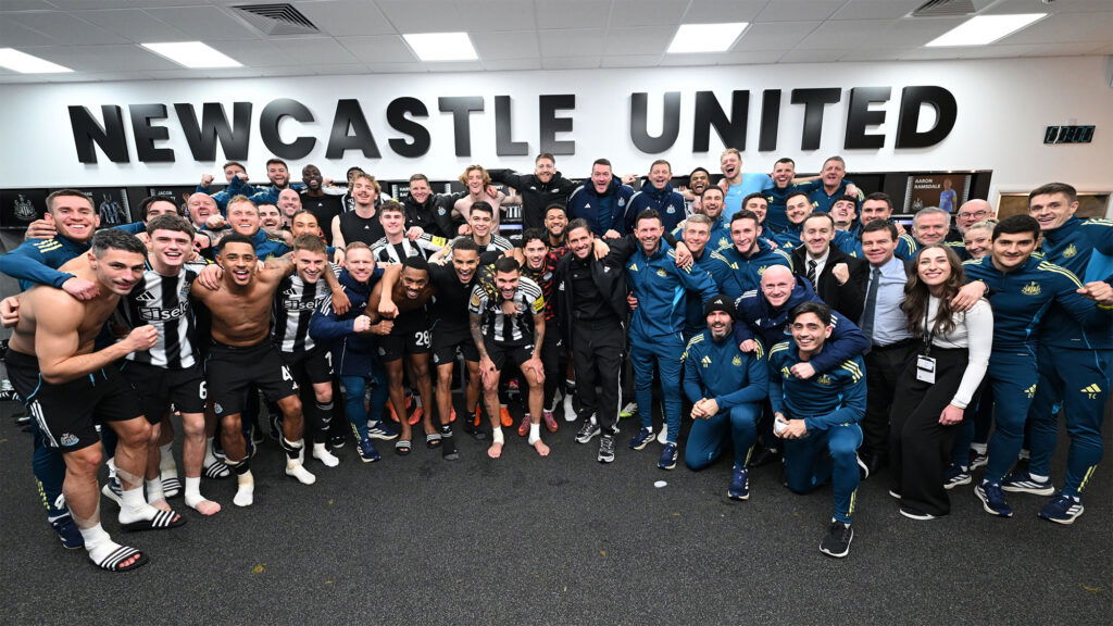 Newcastle United Team Dressing Room Celebration Victory Fulham