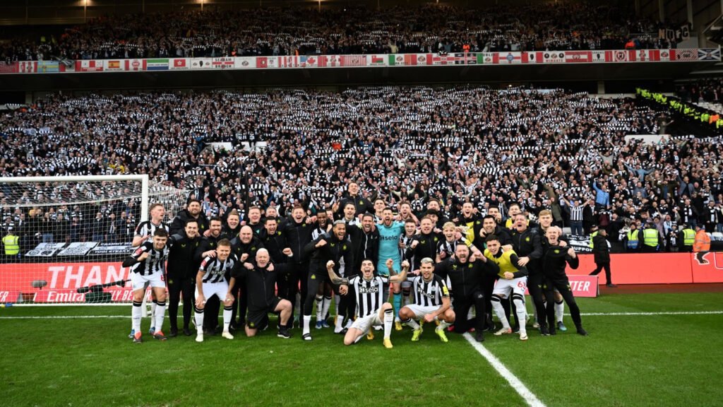 Newcastle United Team On Pitch Celebration