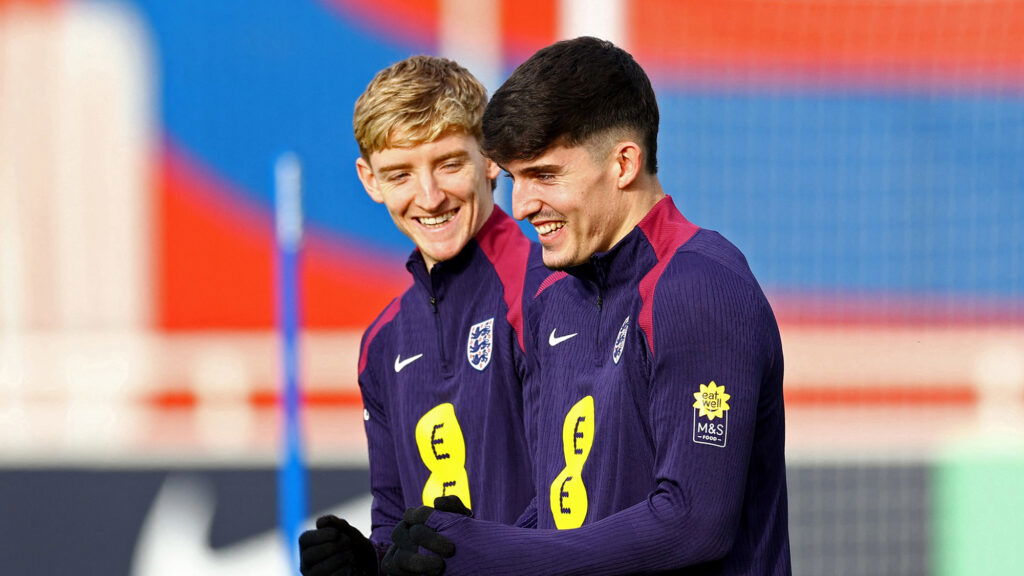 Tino Livramento Anthony Gordon England Training Laughing