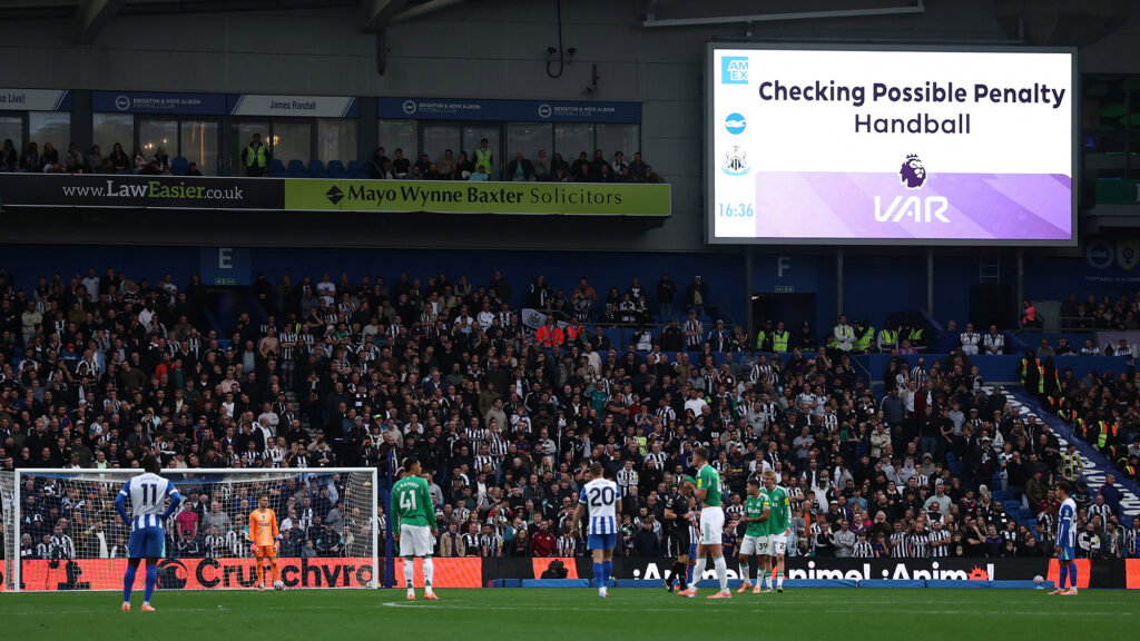 VAR Screen Brighton Newcastle Possible Handball